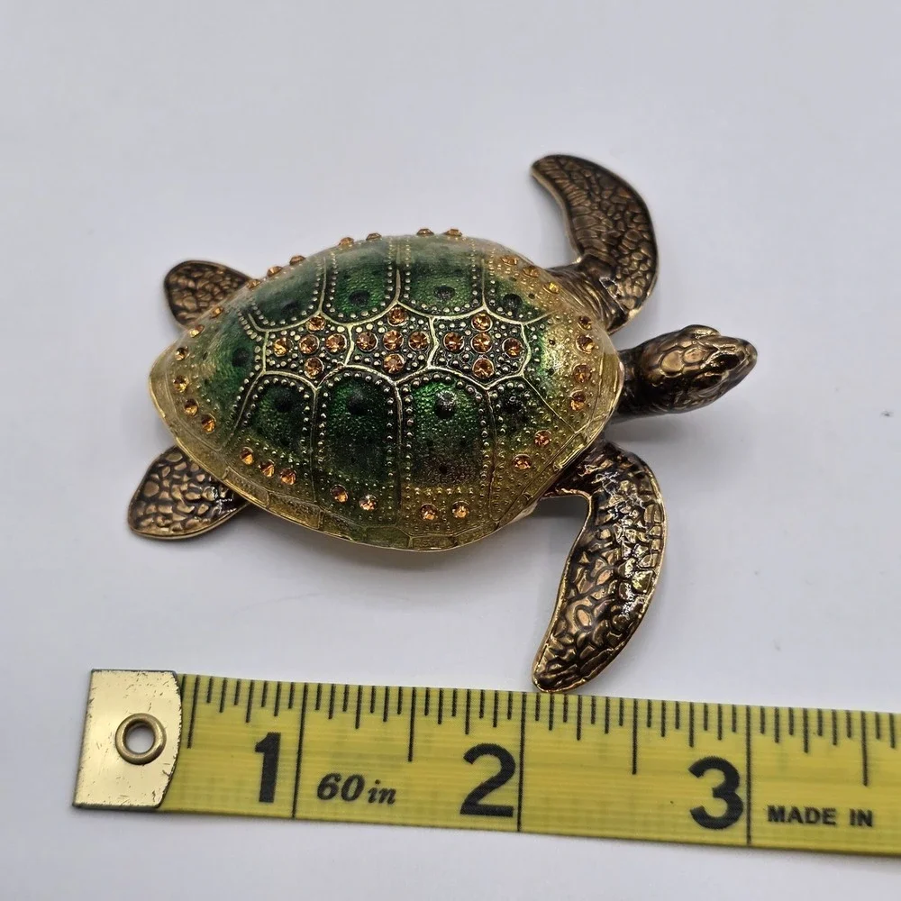 Enamel Trinket Box Turtle Hinged Jeweled‎ Decorative Figurine Collectible